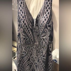 Mermaid Navy blue prom dress with silver sequins. NEVER WORN